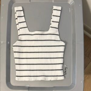 American Eagle Outfitters Black and White Ribbed Crop Tank Top